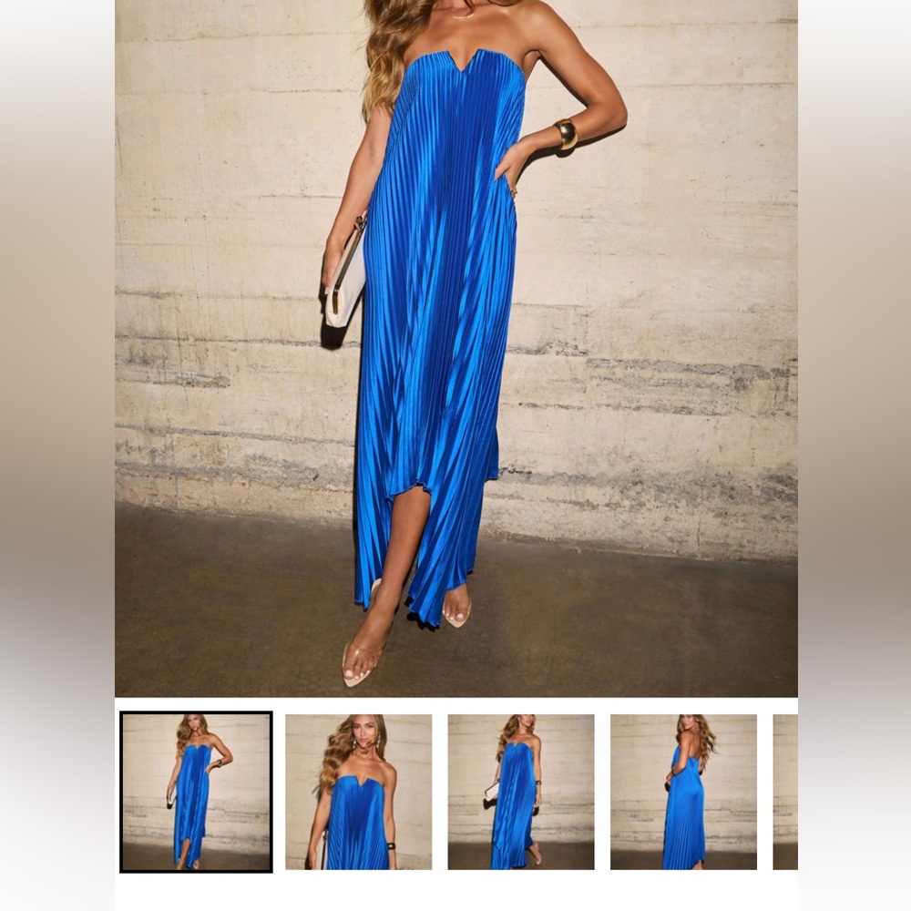 Vici Strapless Pleated Maxi Dress in Bright Blue